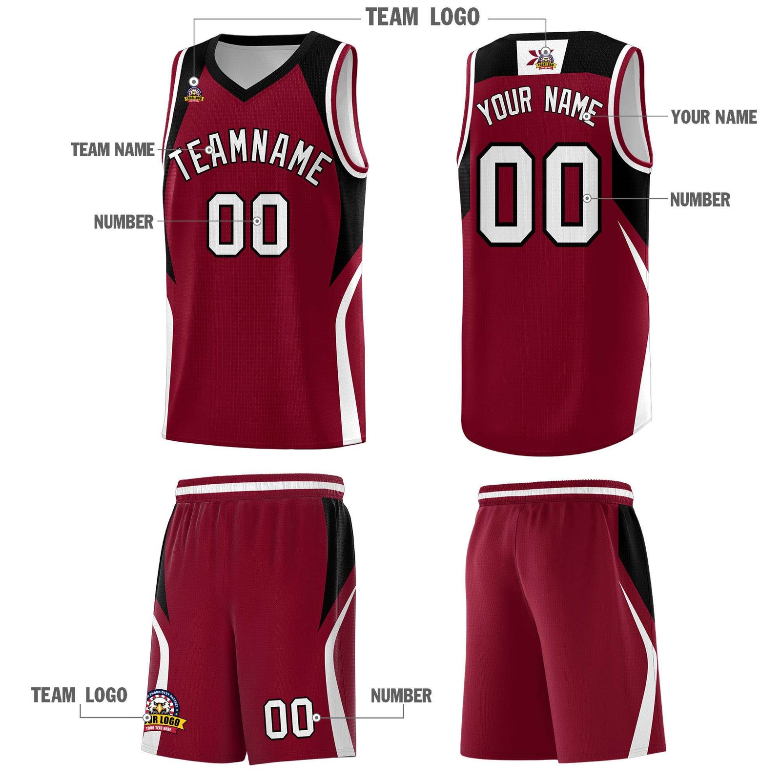 Custom Crimson Black and White Color Block Sports Uniform Basketball Jersey