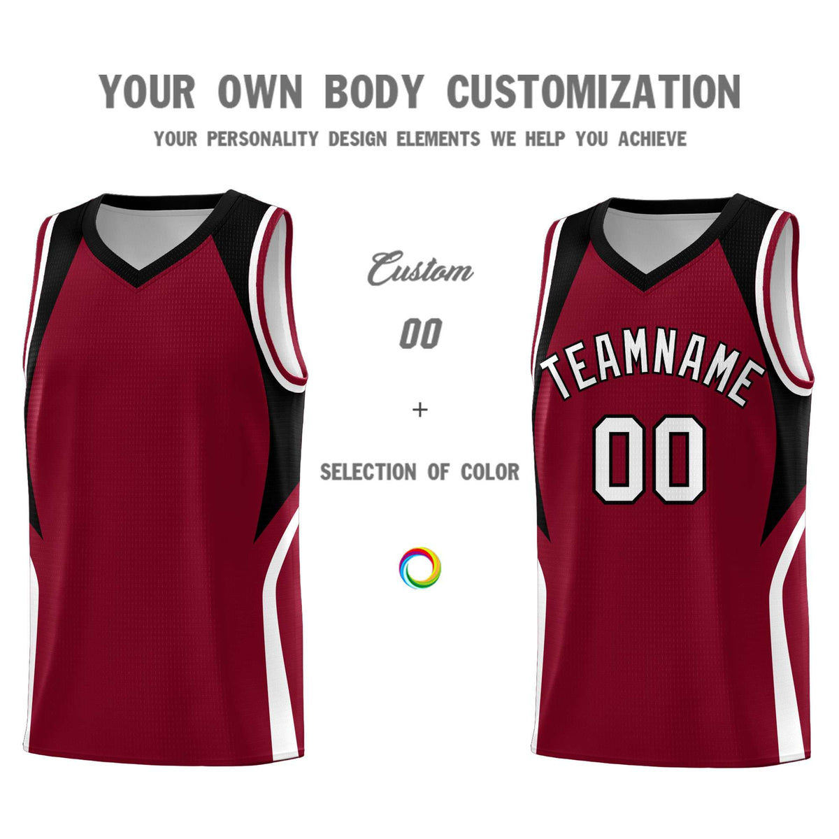 Custom Crimson Black and White Color Block Sports Uniform Basketball Jersey