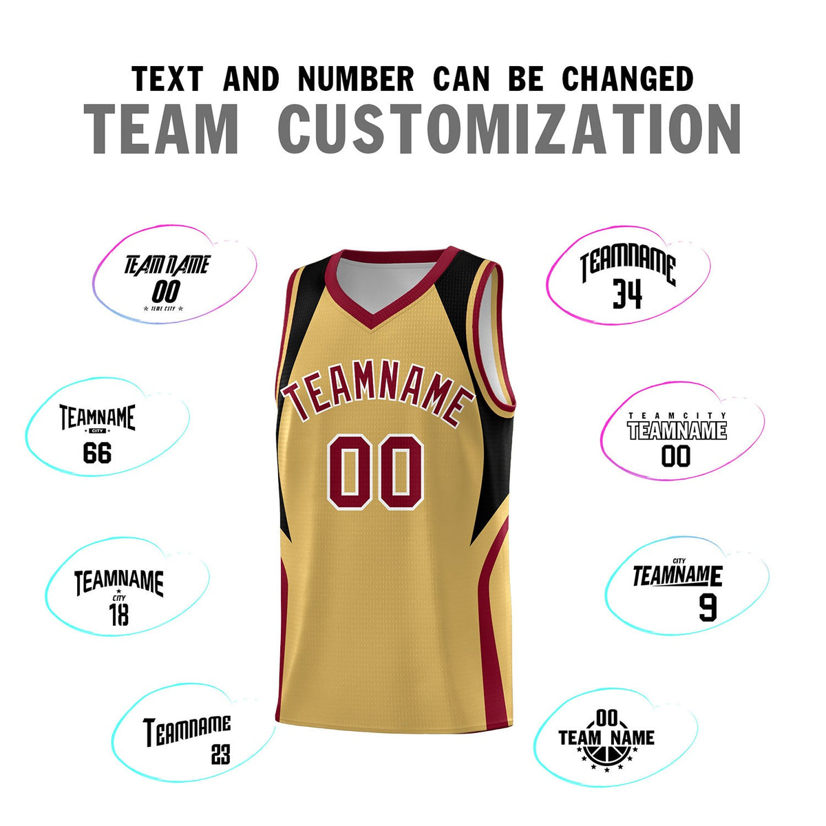 Custom Old Gold Black and Crimson Color Block Sports Uniform Basketball Jersey