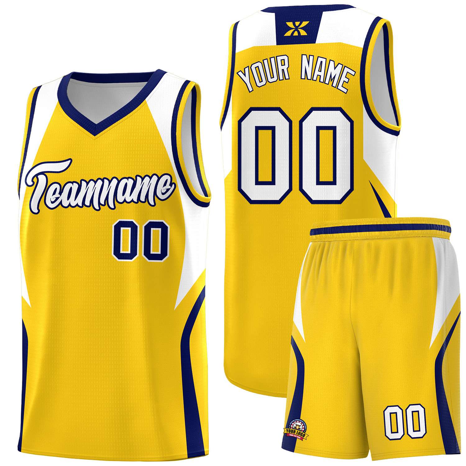 Custom Gold White and Navy Color Block Sports Uniform Basketball Jersey