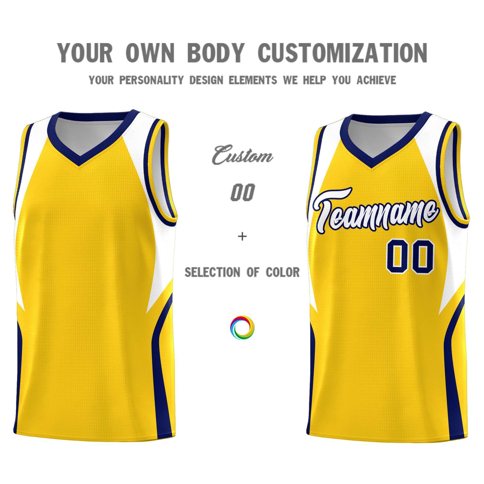 Custom Gold White and Navy Color Block Sports Uniform Basketball Jersey