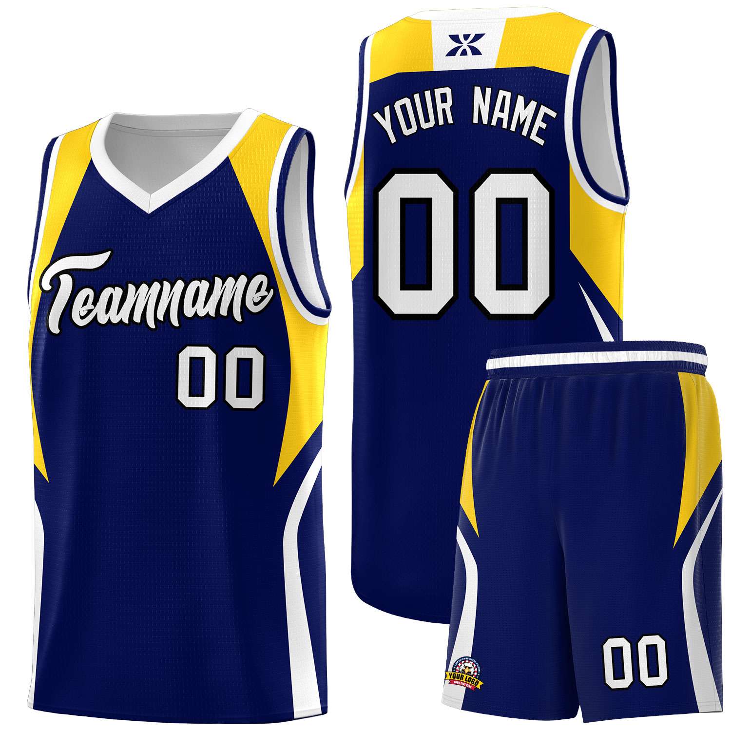 Custom Navy Gold and White Color Block Sports Uniform Basketball Jersey
