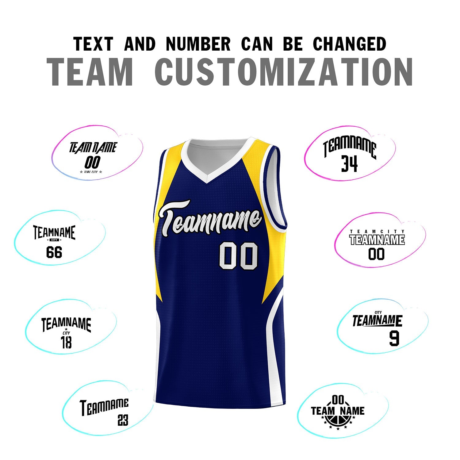 Custom Navy Gold and White Color Block Sports Uniform Basketball Jersey