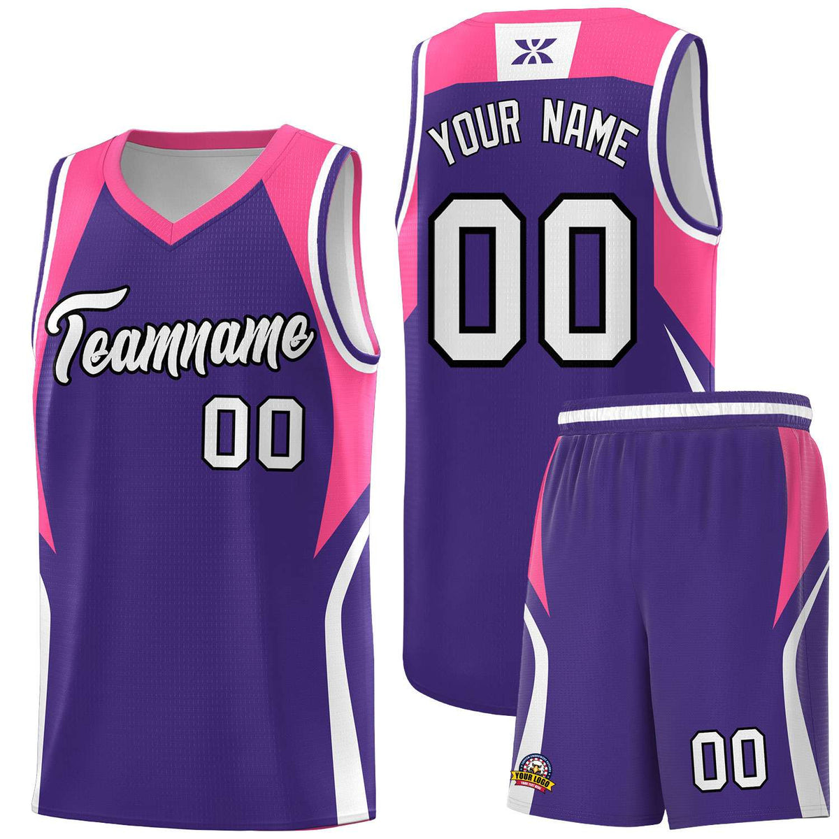 Custom Purple Pink and White Color Block Sports Uniform Basketball Jersey