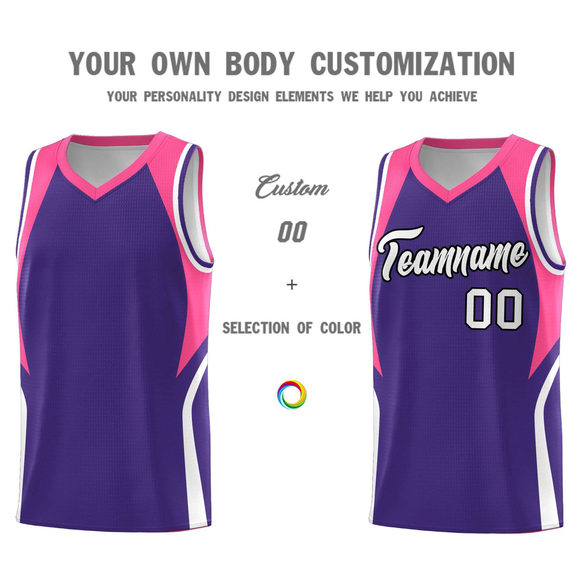 Custom Purple Pink and White Color Block Sports Uniform Basketball Jersey