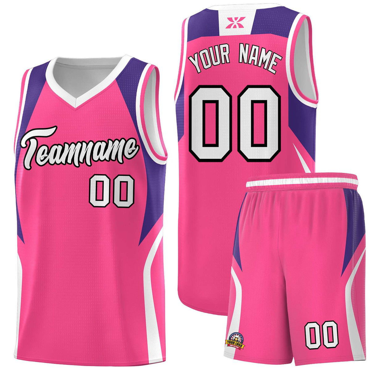 Custom Pink Purple and White Color Block Sports Uniform Basketball Jersey