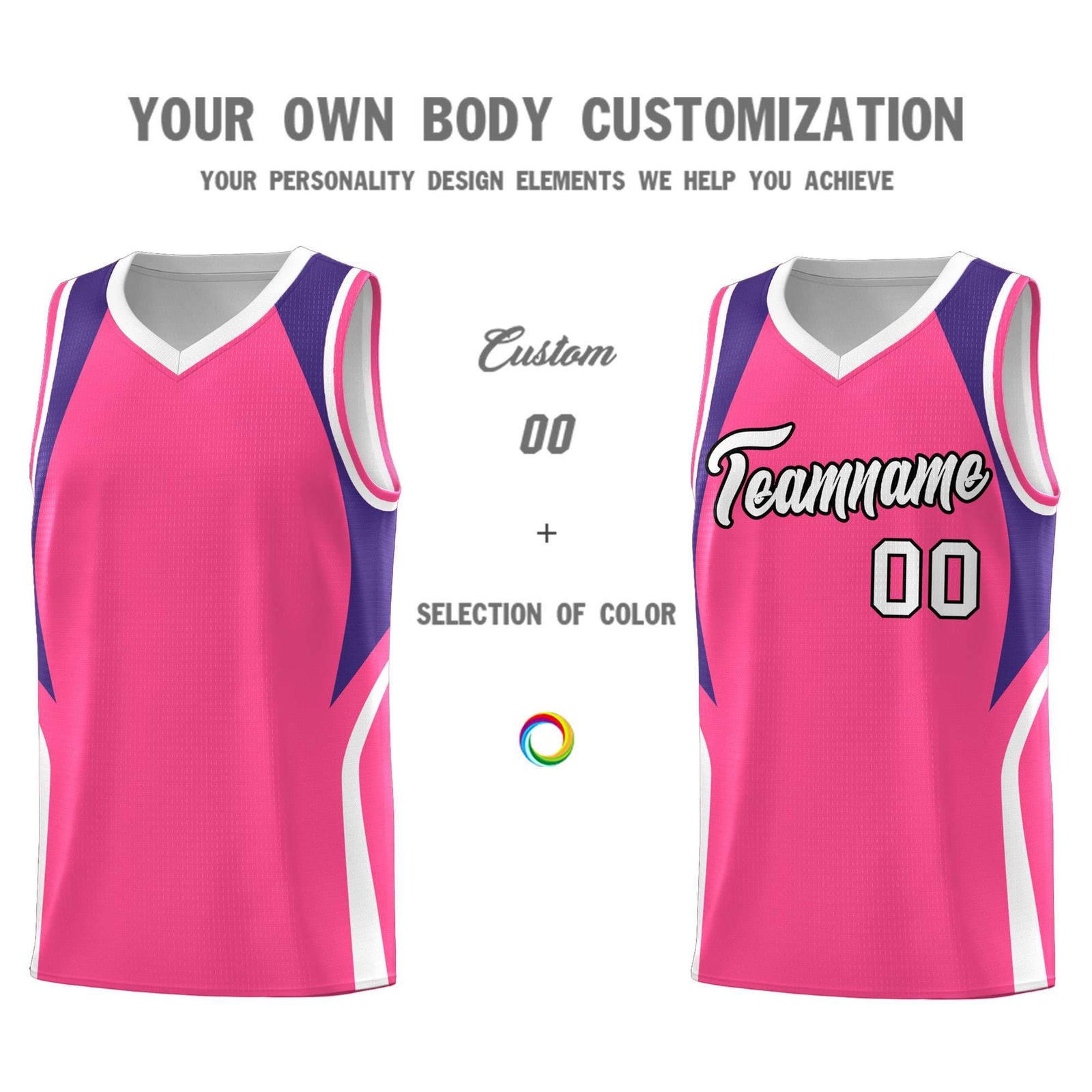 Custom Pink Purple and White Color Block Sports Uniform Basketball Jersey