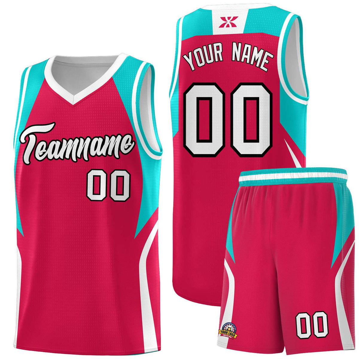 Custom Red Aqua and White Color Block Sports Uniform Basketball Jersey