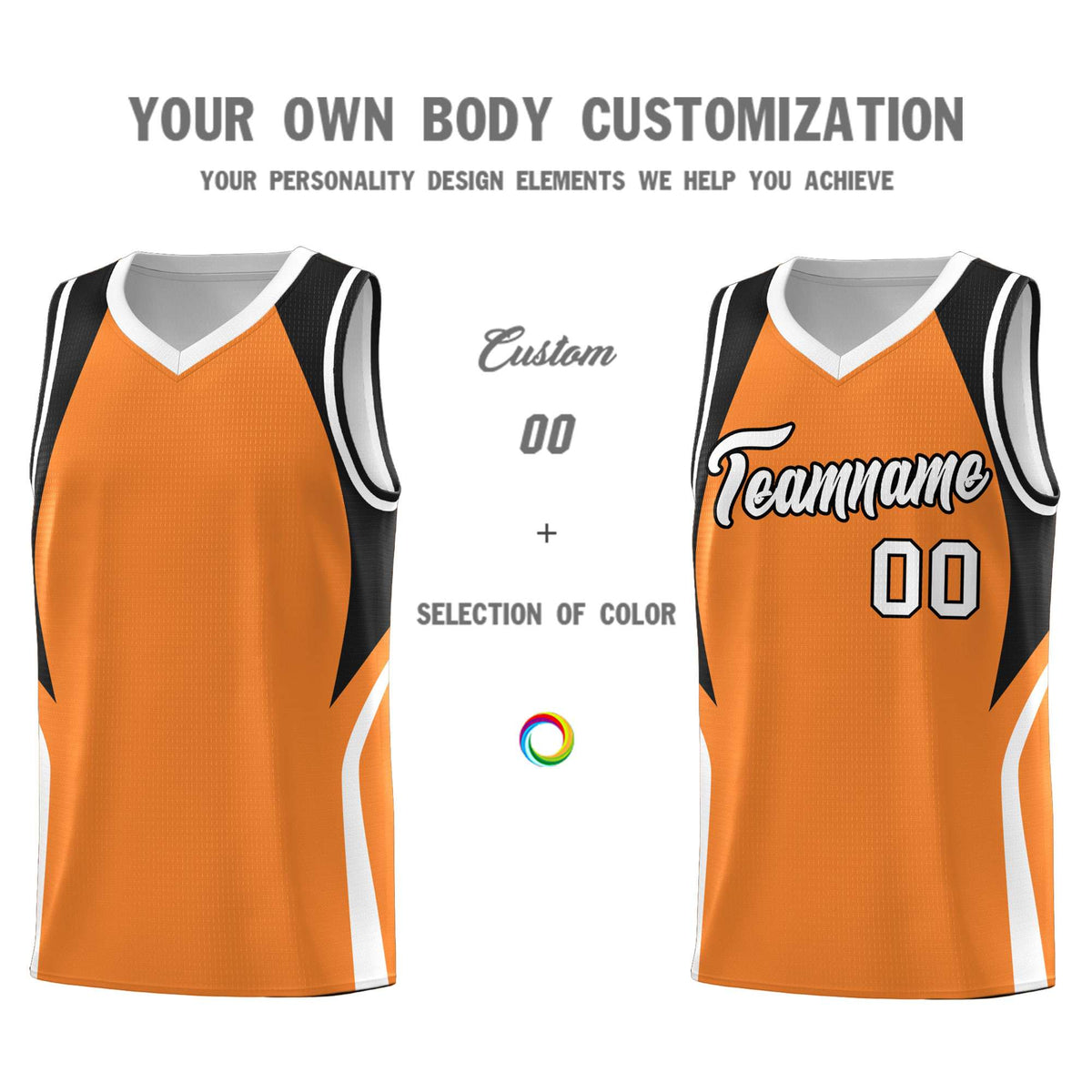 Custom Gold Orange Black and White Color Block Sports Uniform Basketball Jersey