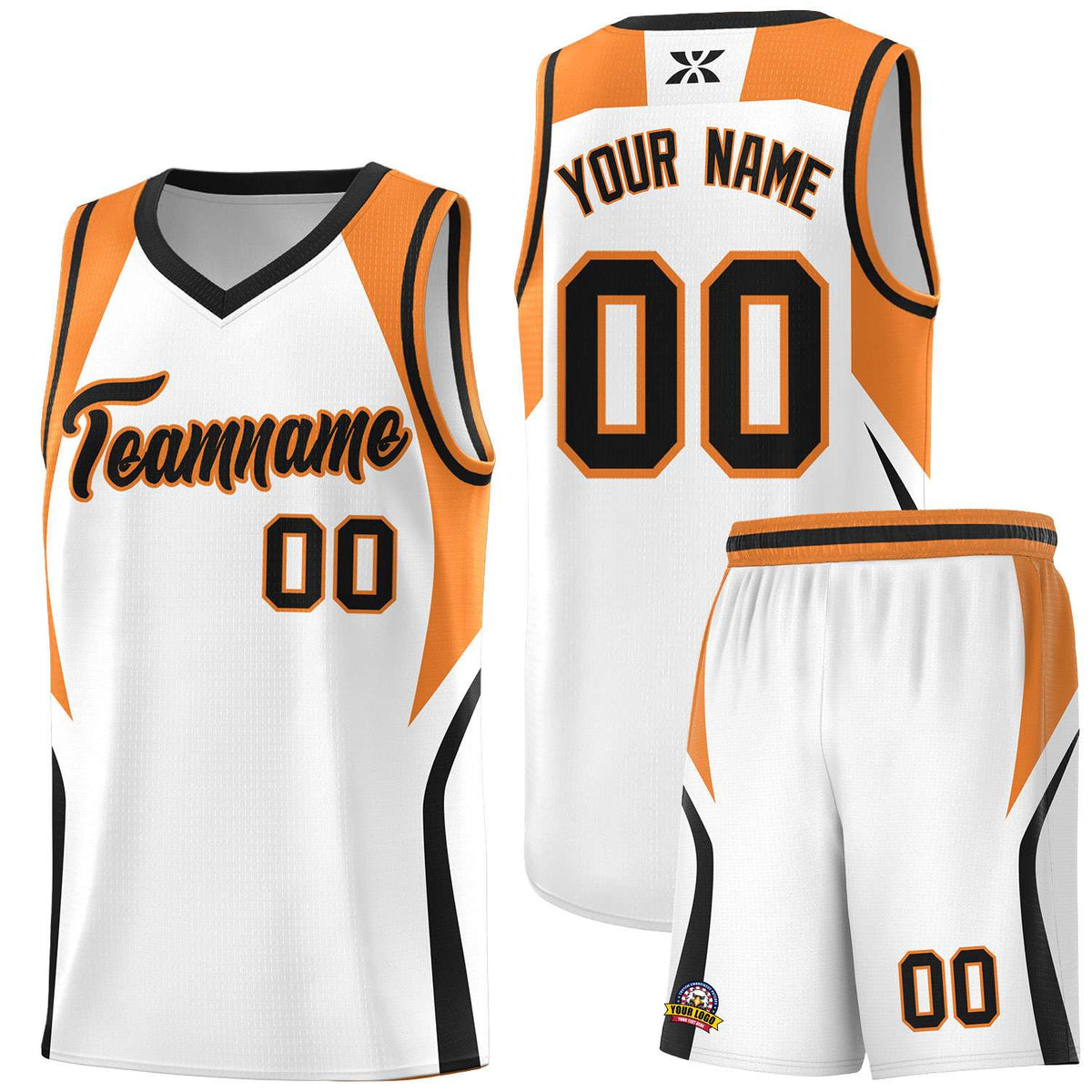 Custom White Gold Orange and Black Color Block Sports Uniform Basketball Jersey