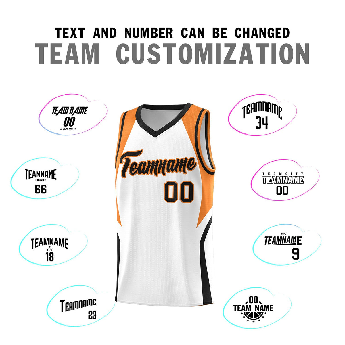 Custom White Gold Orange and Black Color Block Sports Uniform Basketball Jersey