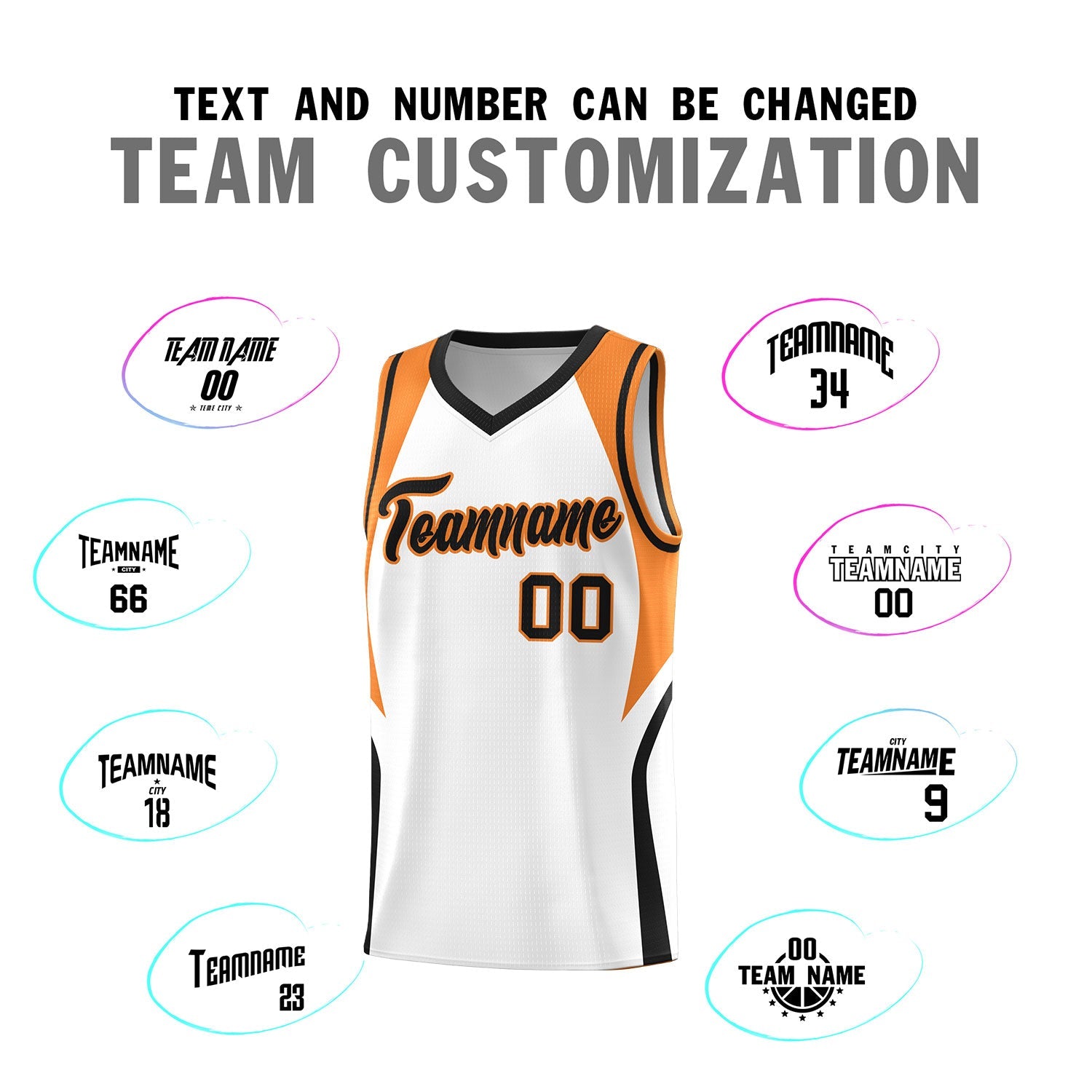 Custom White Gold Orange and Black Color Block Sports Uniform Basketball Jersey