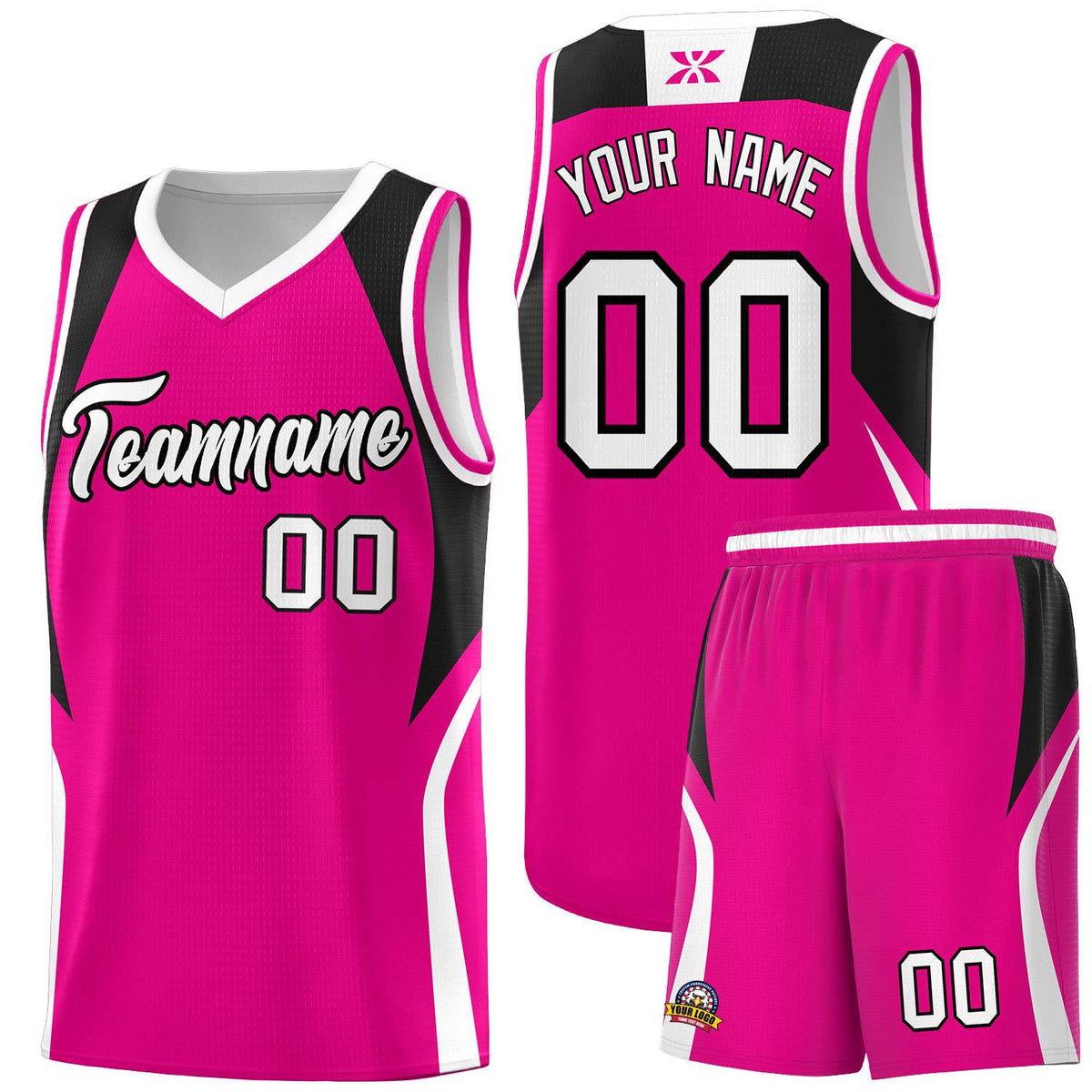 Custom Pink Black and White Color Block Sports Uniform Basketball Jersey