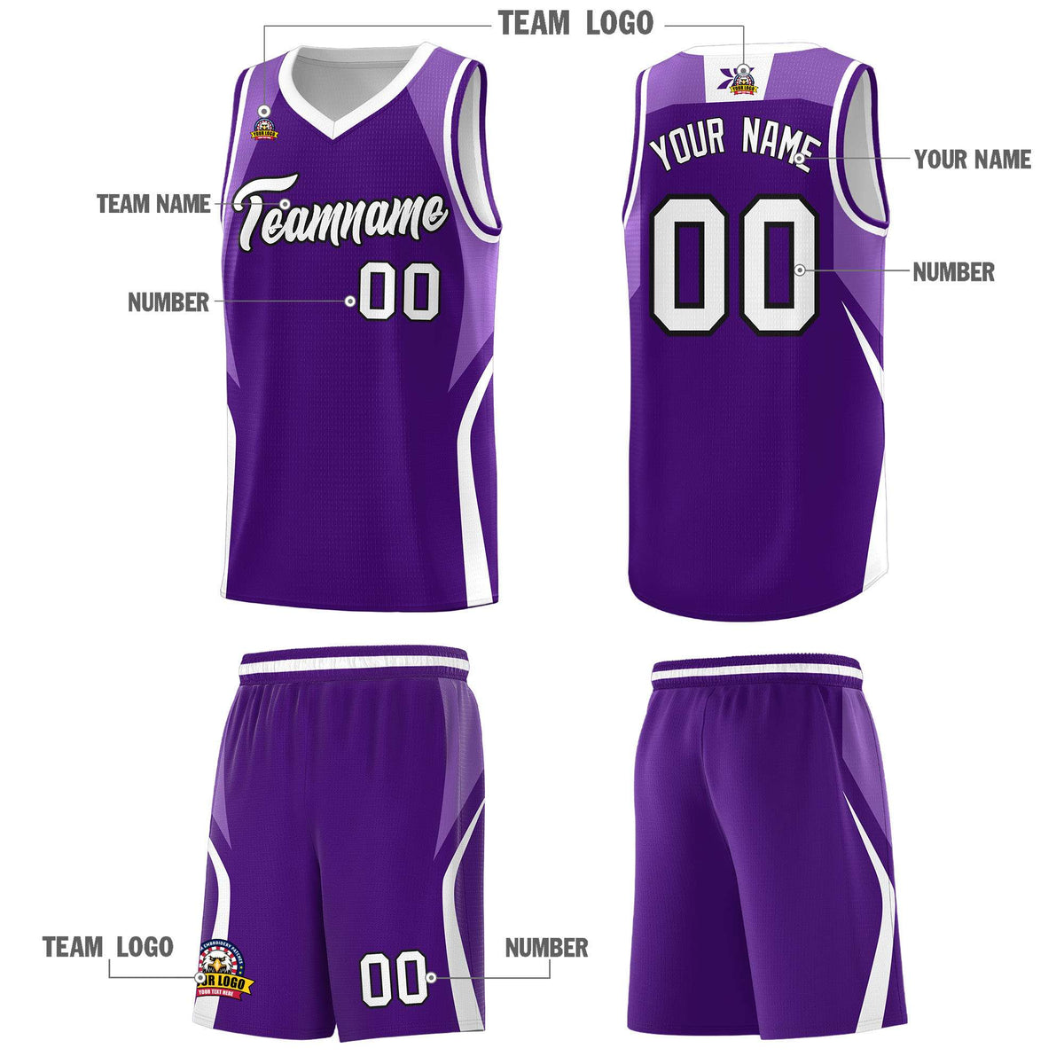 Custom Purple Light Purple and White Color Block Sports Uniform Basketball Jersey