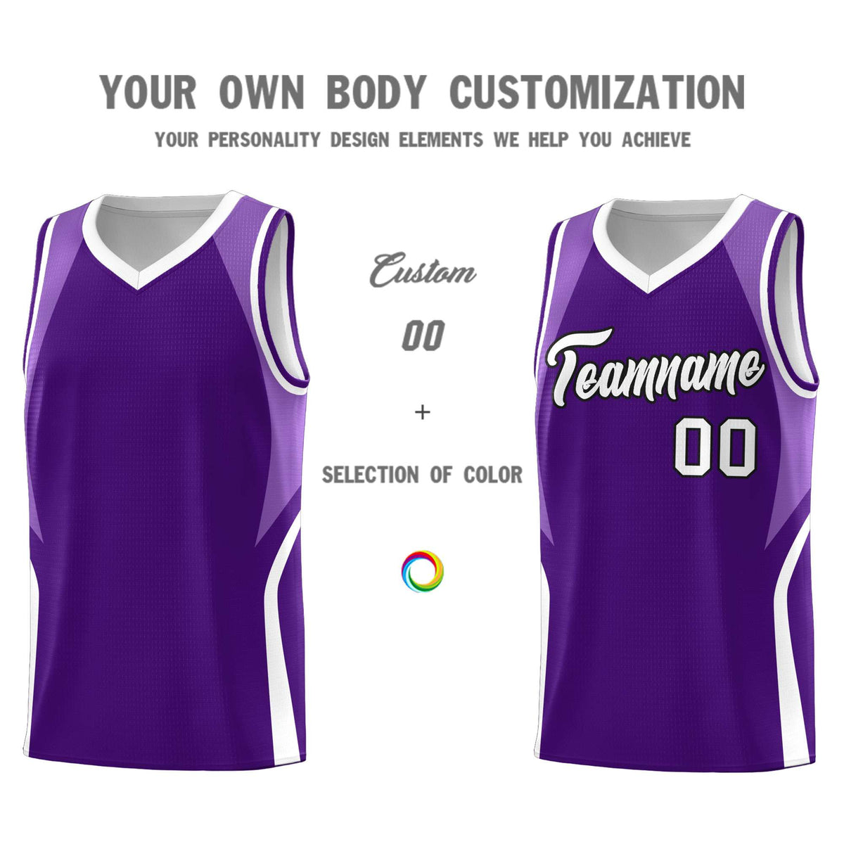 Custom Purple Light Purple and White Color Block Sports Uniform Basketball Jersey