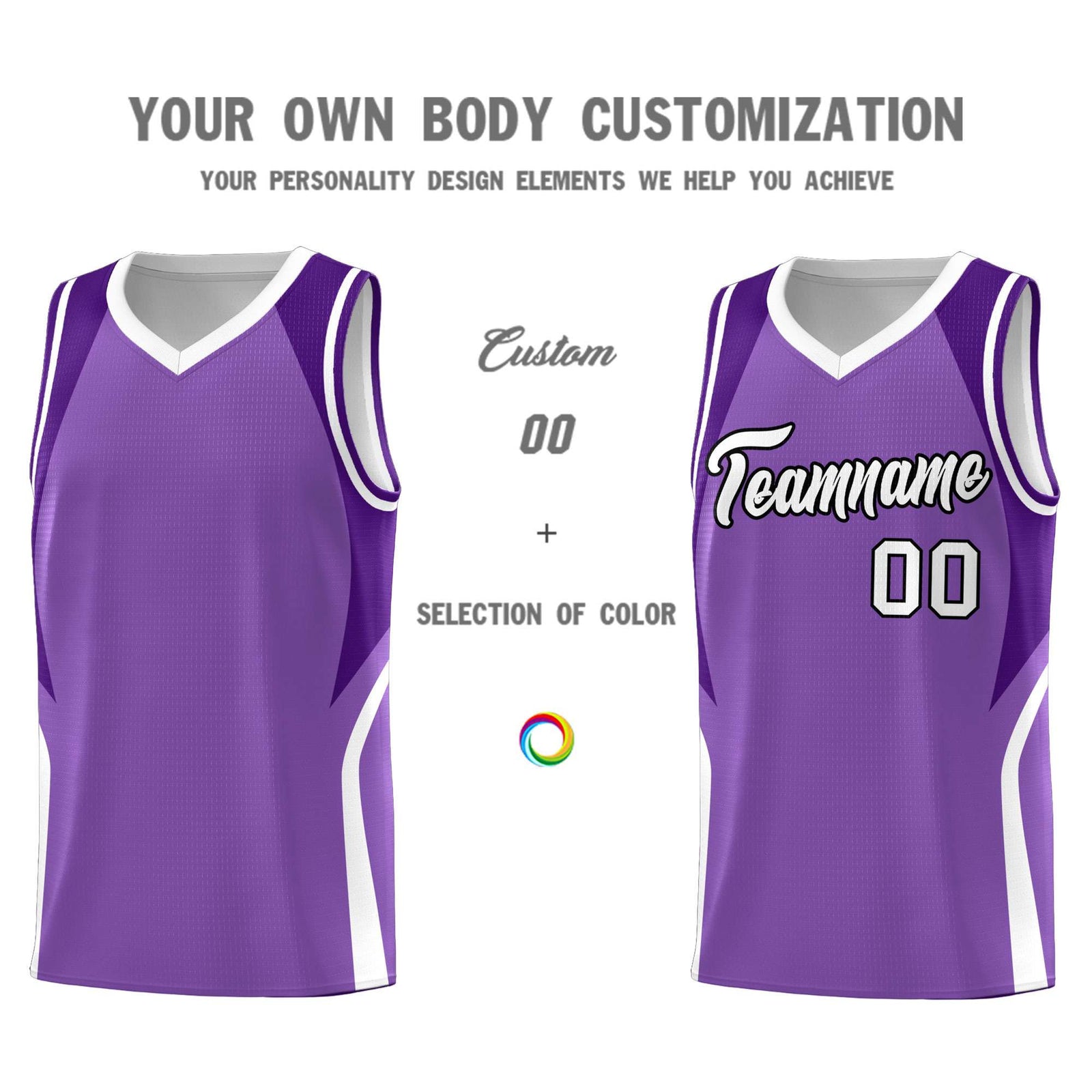 Custom Light Purple Purple and White Color Block Sports Uniform Basketball Jersey