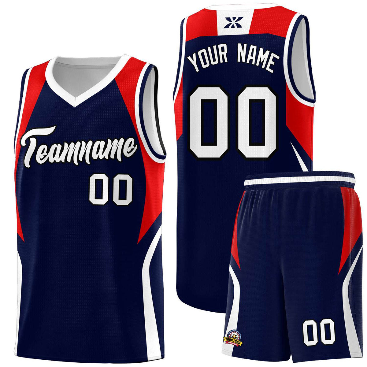 Custom Navy Red and White Color Block Sports Uniform Basketball Jersey