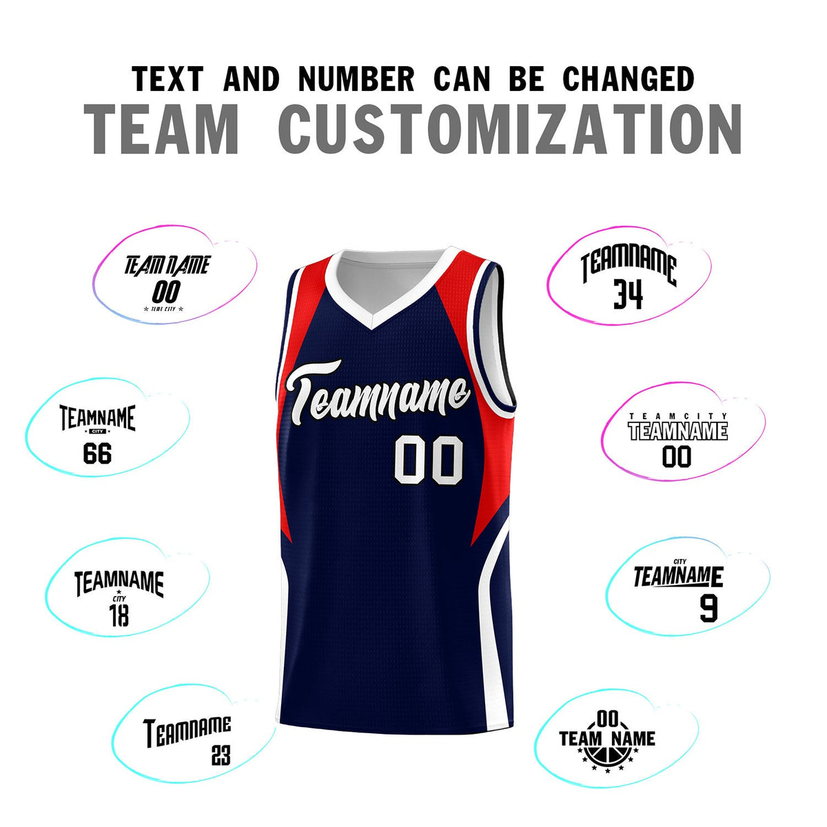 Custom Navy Red and White Color Block Sports Uniform Basketball Jersey