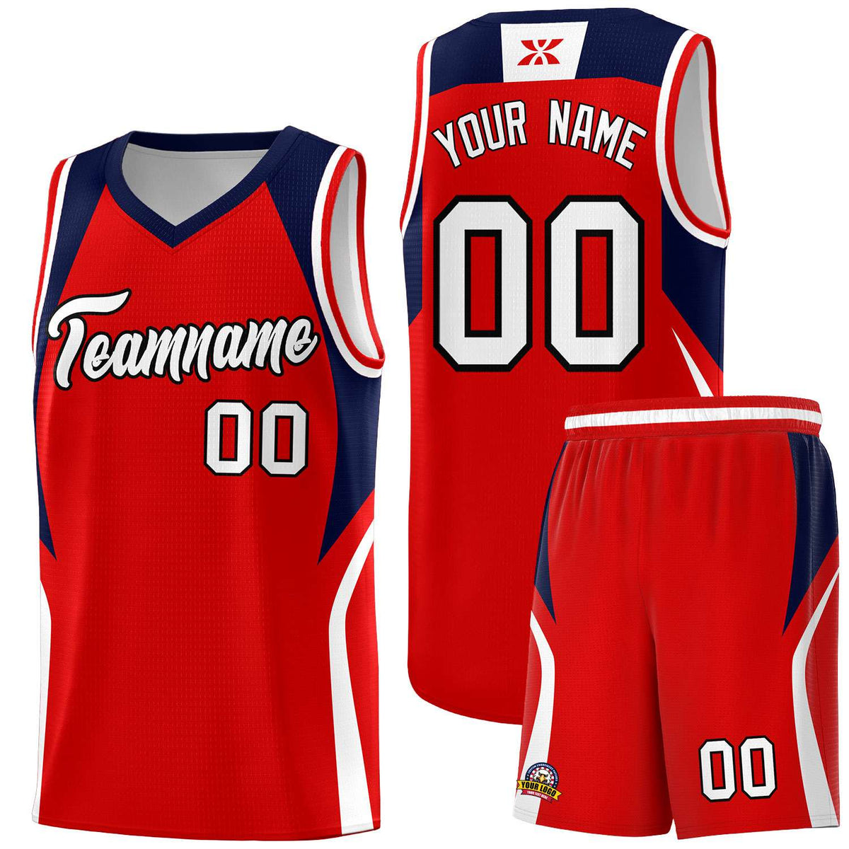 Custom Red Navy and White Color Block Sports Uniform Basketball Jersey