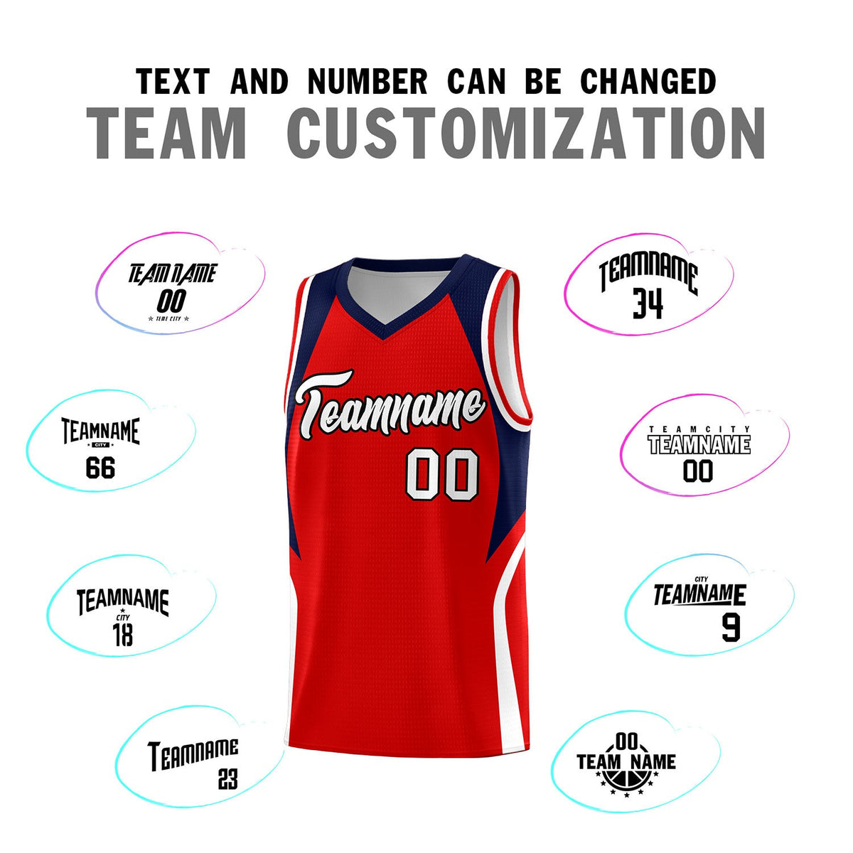 Custom Red Navy and White Color Block Sports Uniform Basketball Jersey