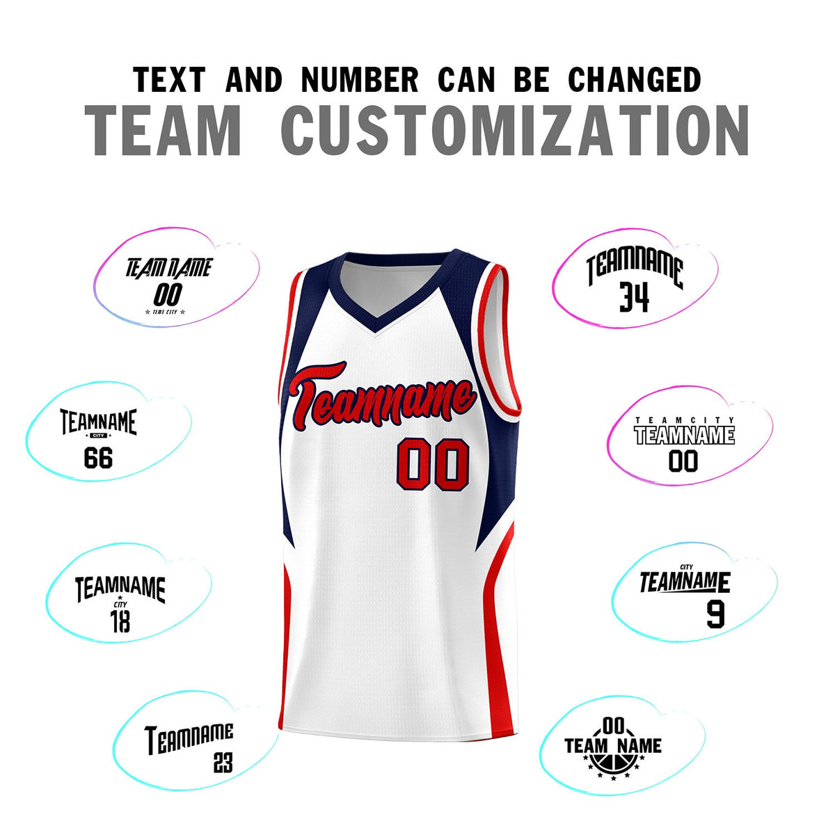 Custom White Navy and Red Color Block Sports Uniform Basketball Jersey