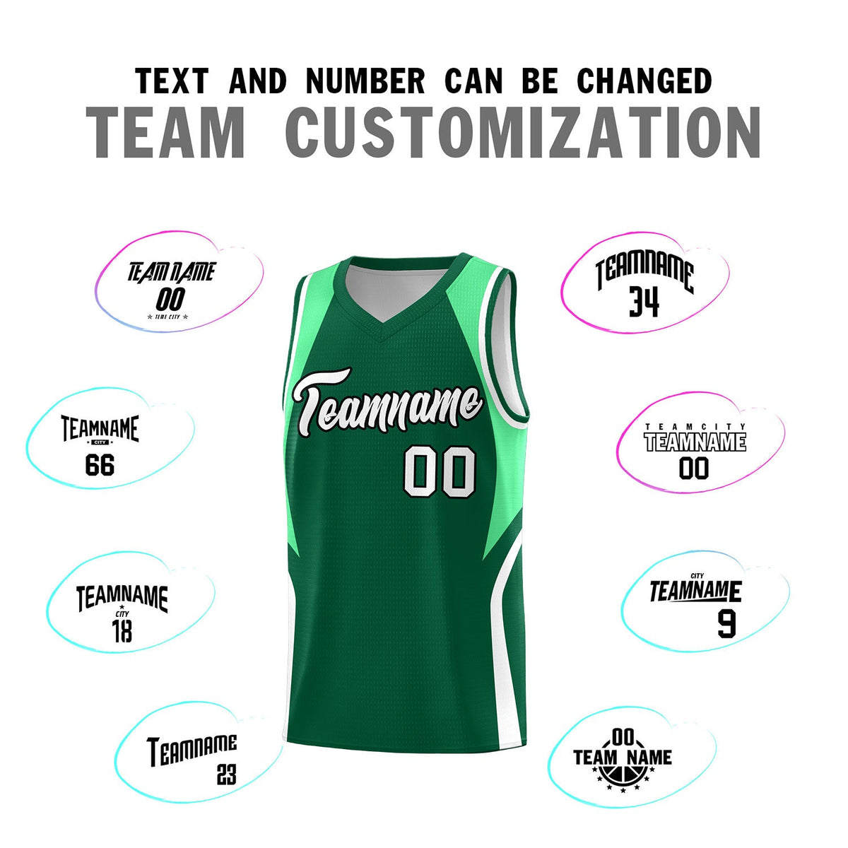 Custom Kelly Green Green and White Color Block Sports Uniform Basketball Jersey