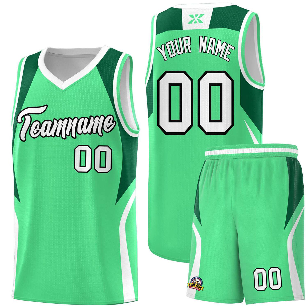 Custom Green Kelly Green and White Color Block Sports Uniform Basketball Jersey