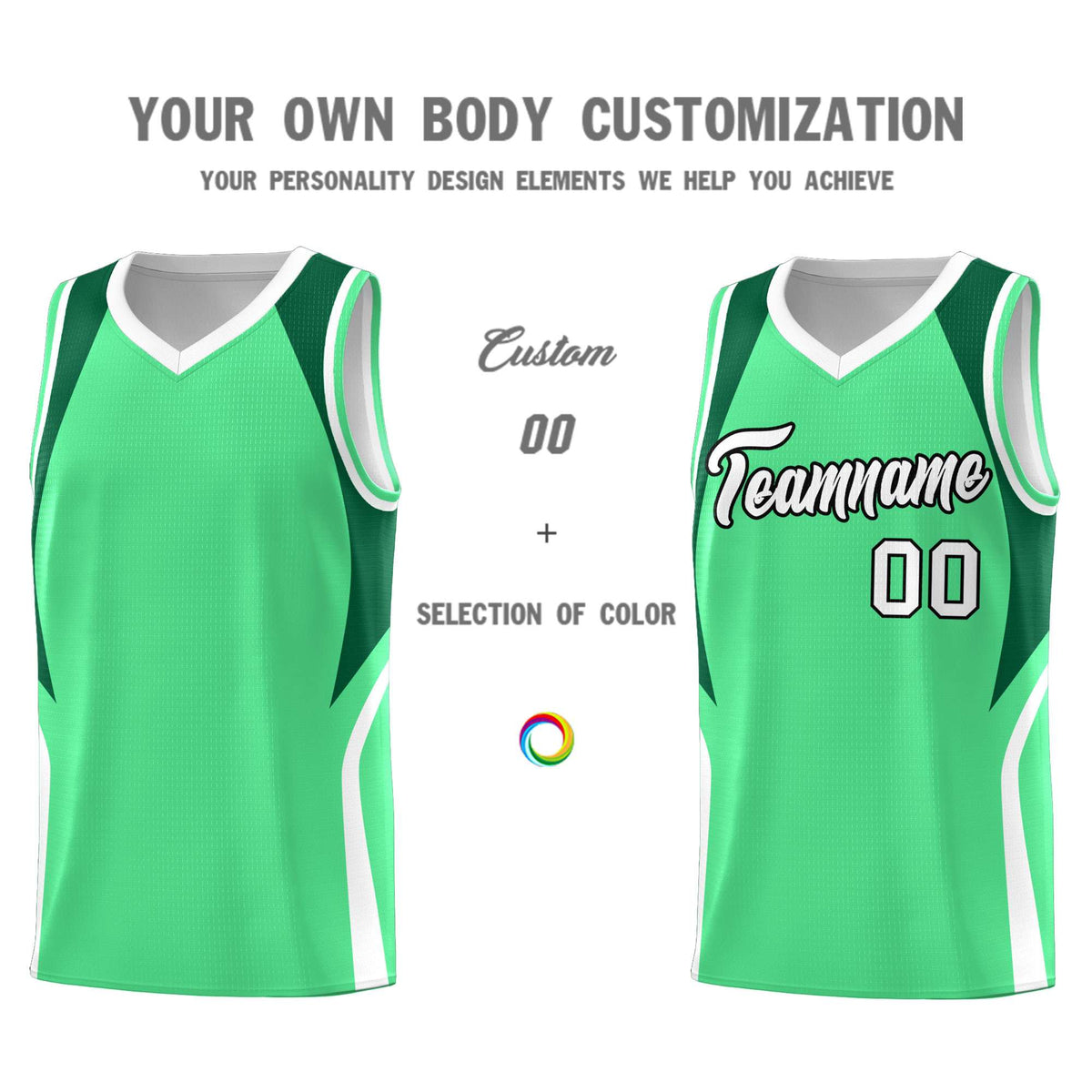Custom Green Kelly Green and White Color Block Sports Uniform Basketball Jersey