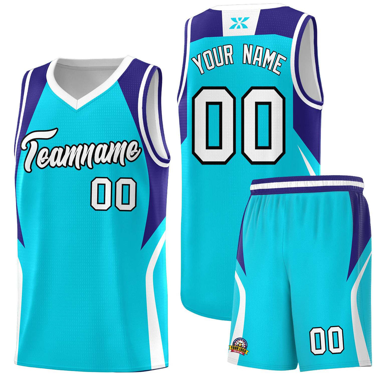 Custom Sky Blue Royal and White Color Block Sports Uniform Basketball Jersey
