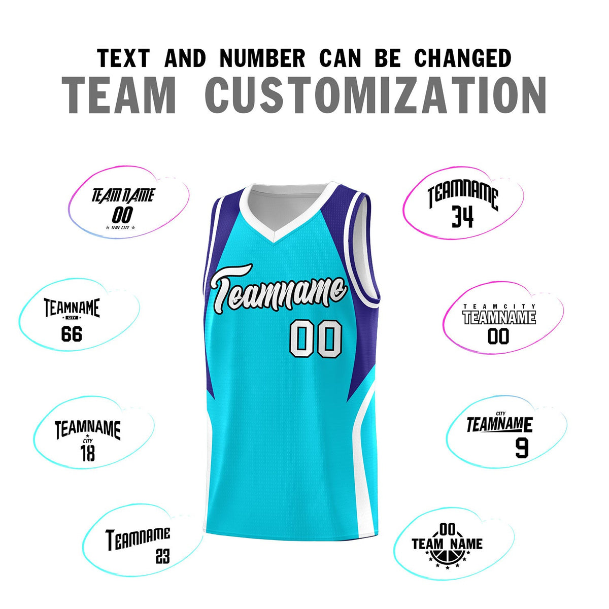 Custom Sky Blue Royal and White Color Block Sports Uniform Basketball Jersey