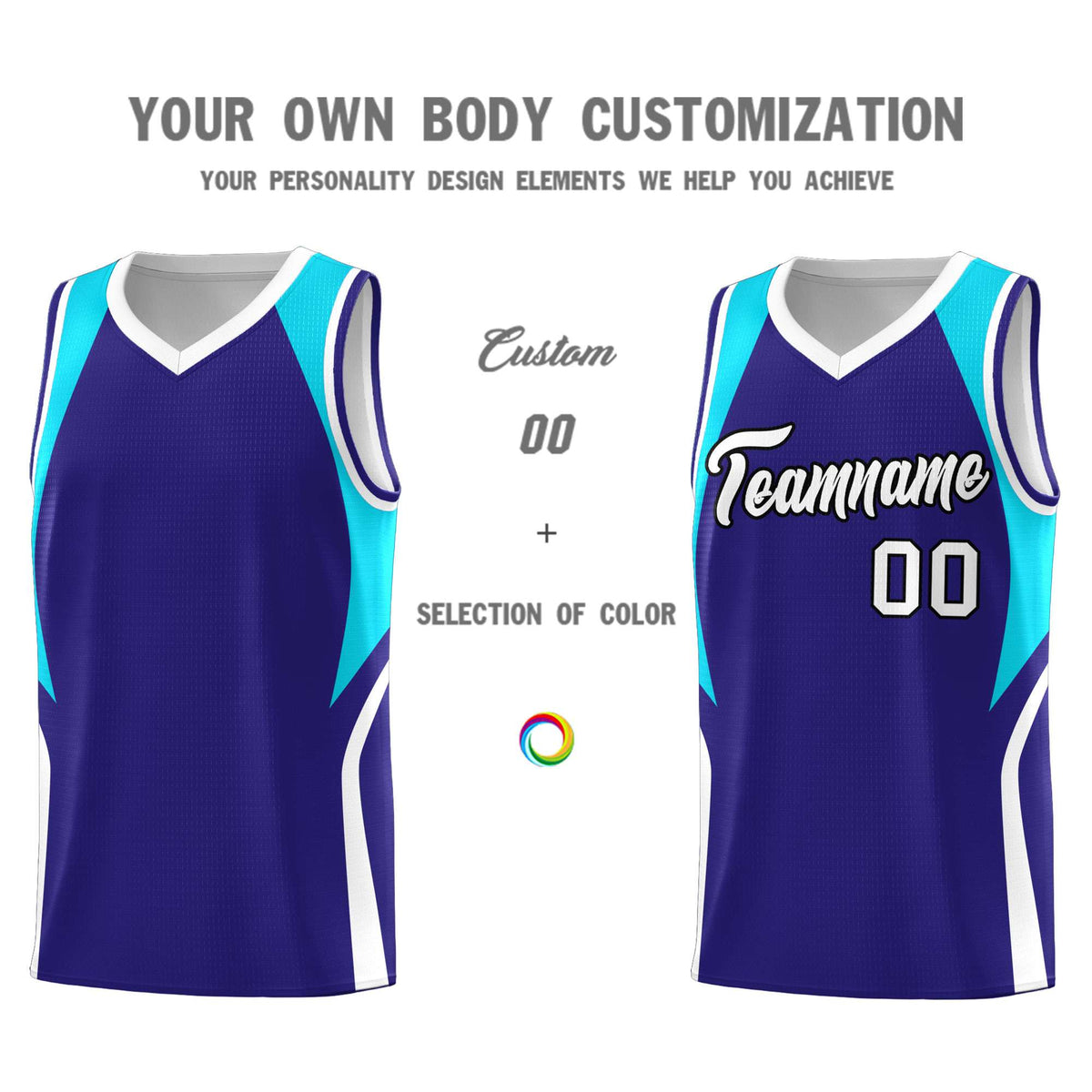 Custom Royal Sky Blue and White Color Block Sports Uniform Basketball Jersey