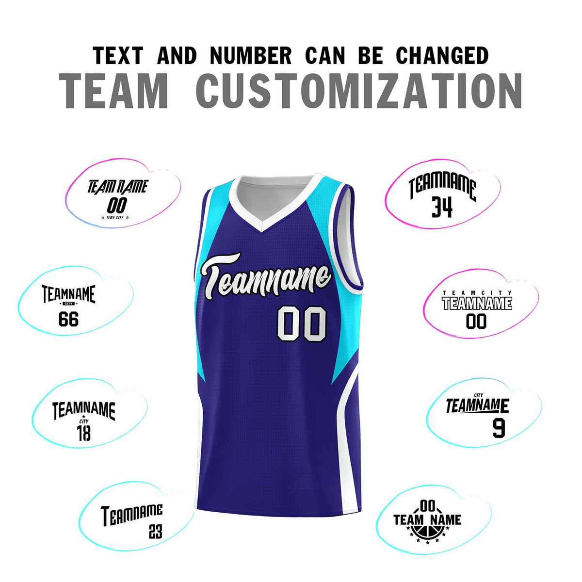 Custom Royal Sky Blue and White Color Block Sports Uniform Basketball Jersey