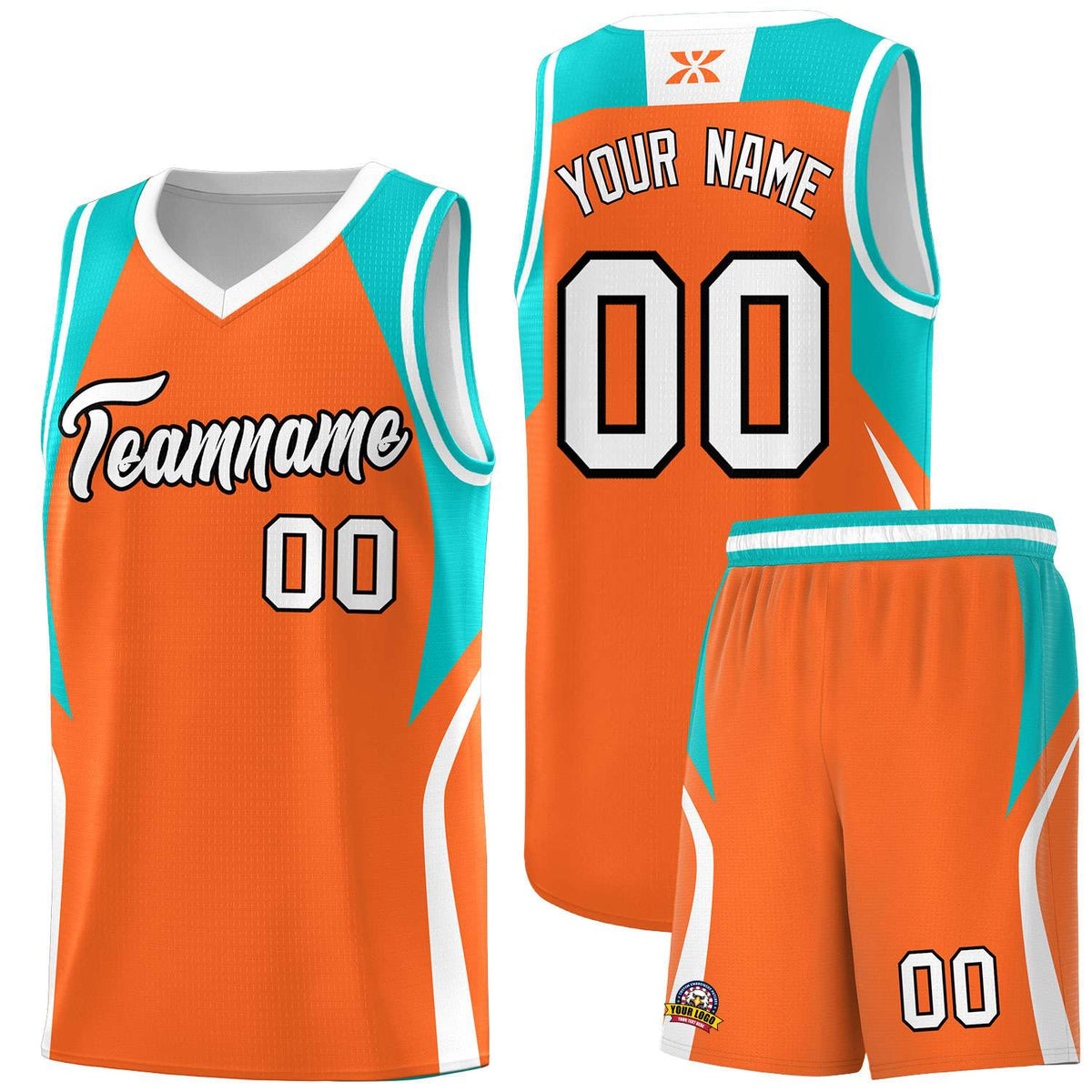 Custom Orange Aqua and White Color Block Sports Uniform Basketball Jersey