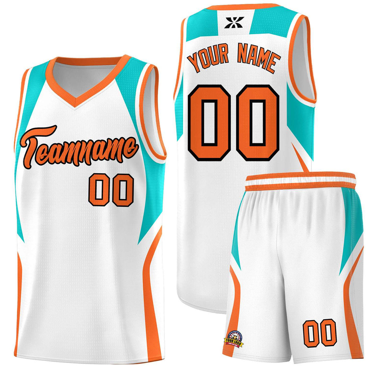 Custom White Aqua and Orange Color Block Sports Uniform Basketball Jersey