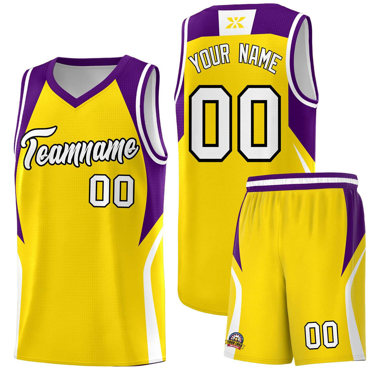 Custom Gold Purple and White Color Block Sports Uniform Basketball Jersey