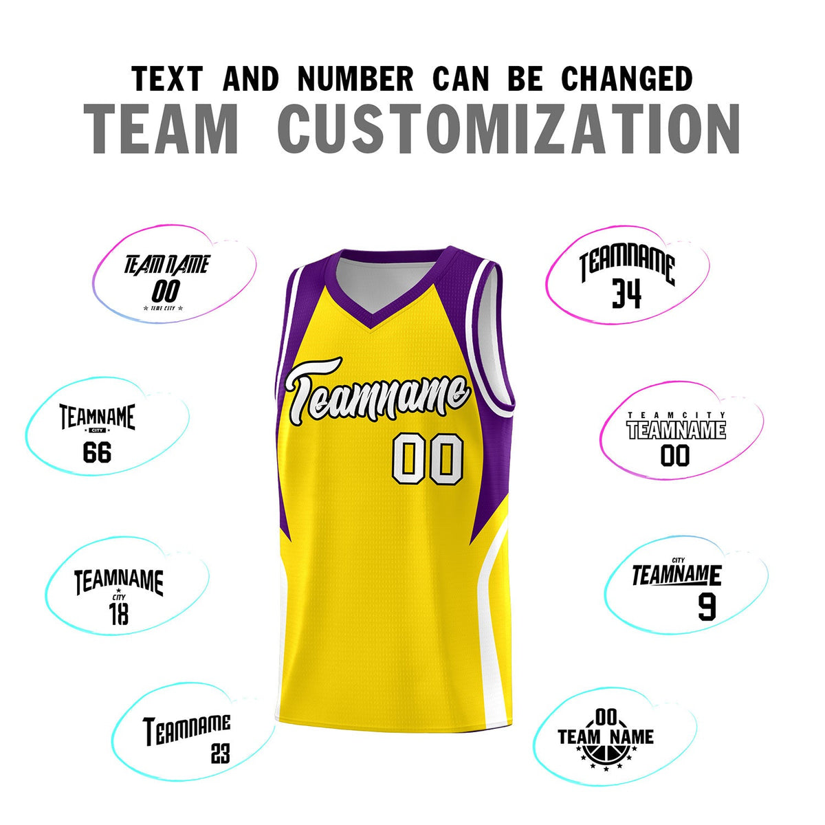 Custom Gold Purple and White Color Block Sports Uniform Basketball Jersey
