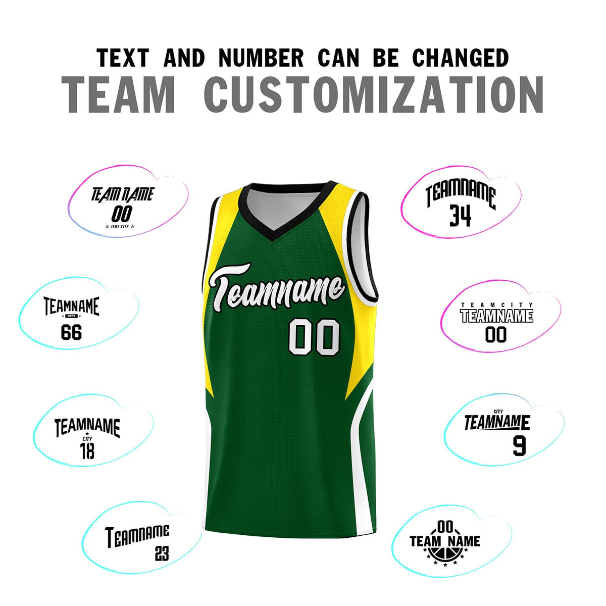 Custom Hunter Green Gold and White Color Block Sports Uniform Basketball Jersey
