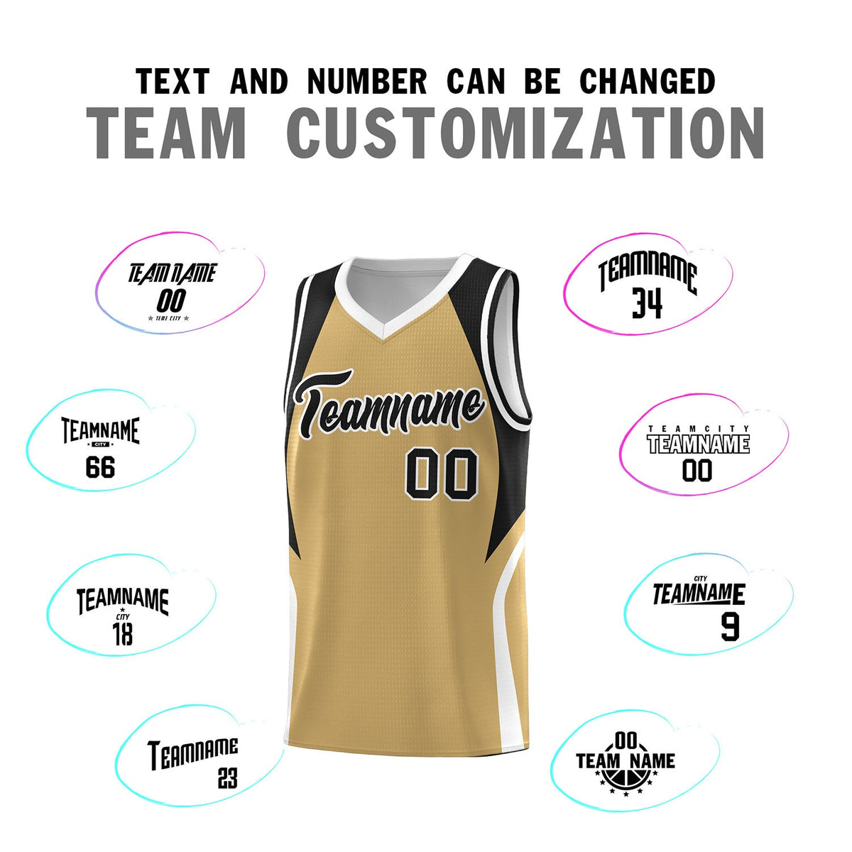 Custom Old Gold Black and White Color Block Sports Uniform Basketball Jersey