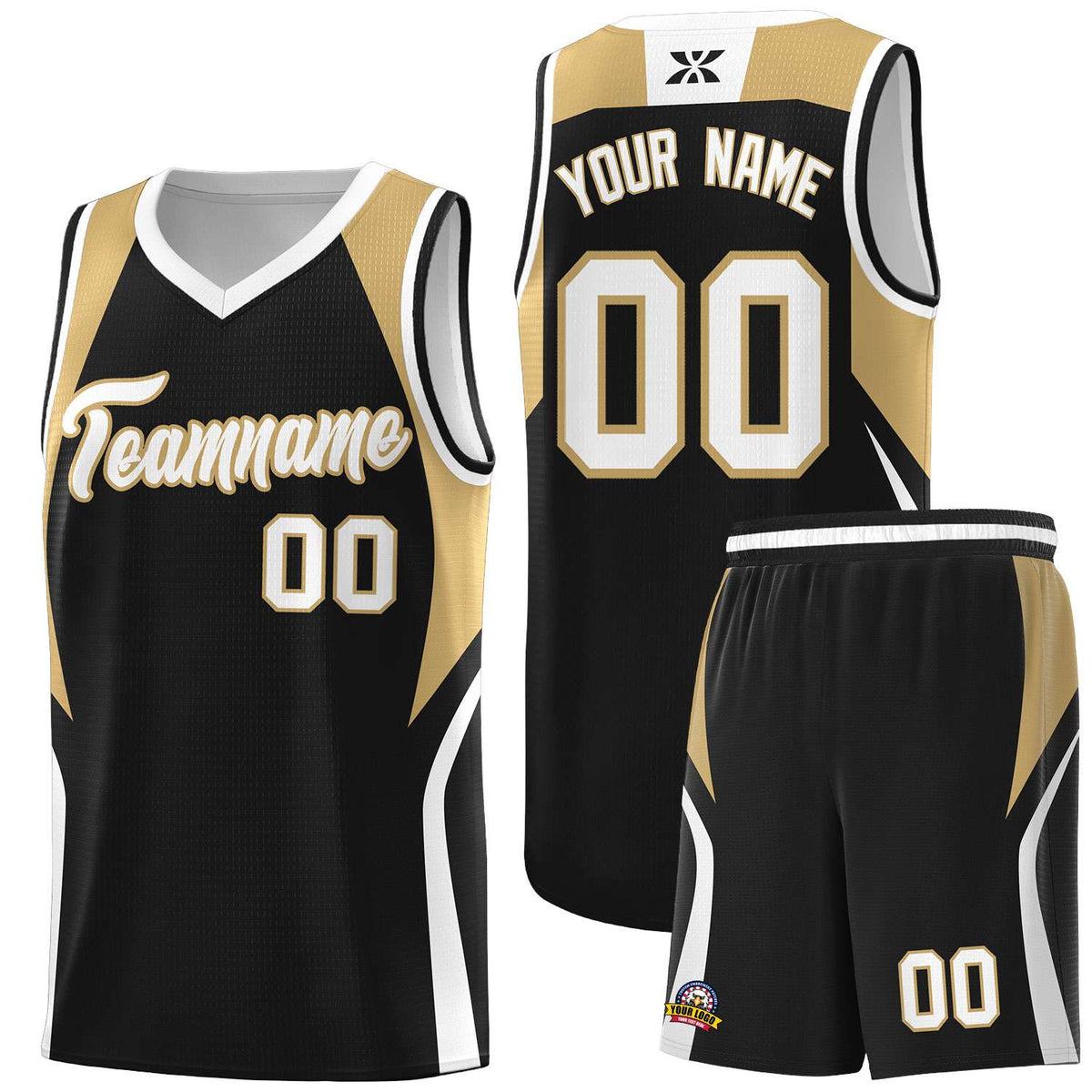 Custom Black Old Gold and White Color Block Sports Uniform Basketball Jersey