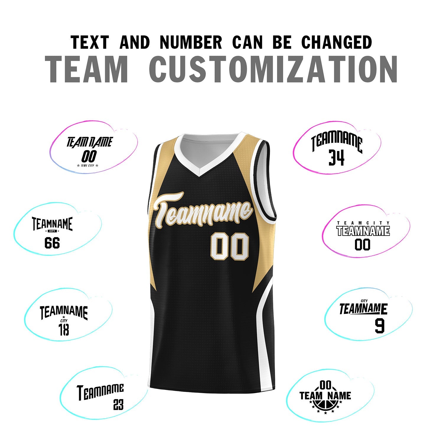 Custom Black Old Gold and White Color Block Sports Uniform Basketball Jersey