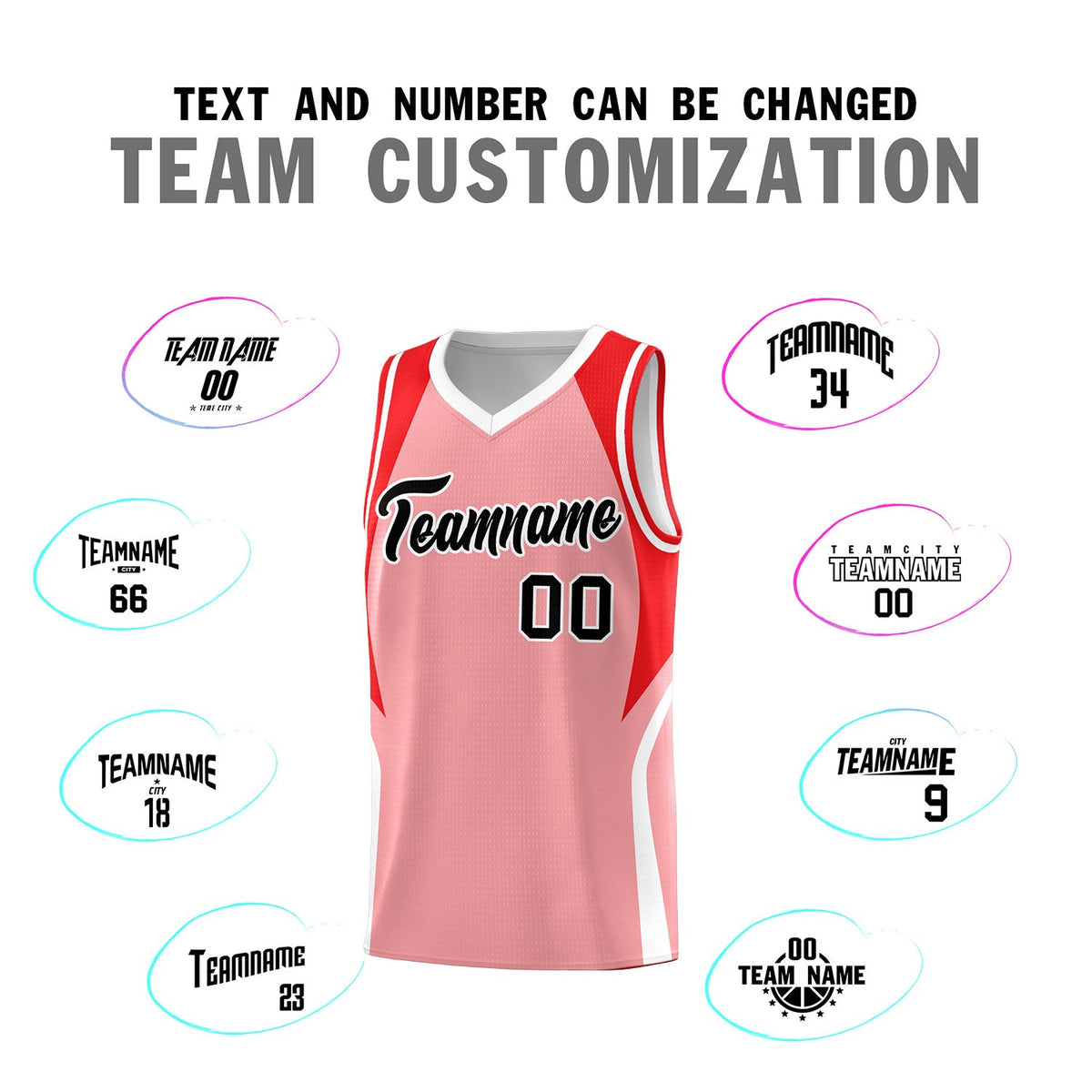 Custom Light Pink Red and White Color Block Sports Uniform Basketball Jersey