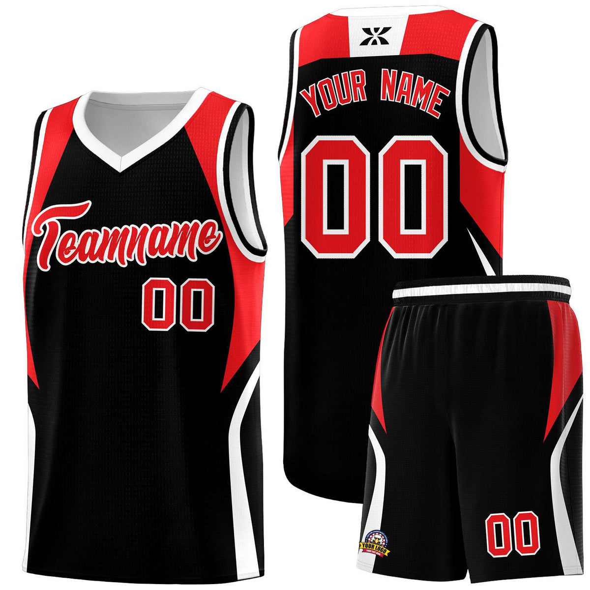 Custom Black Red and White Color Block Sports Uniform Basketball Jersey