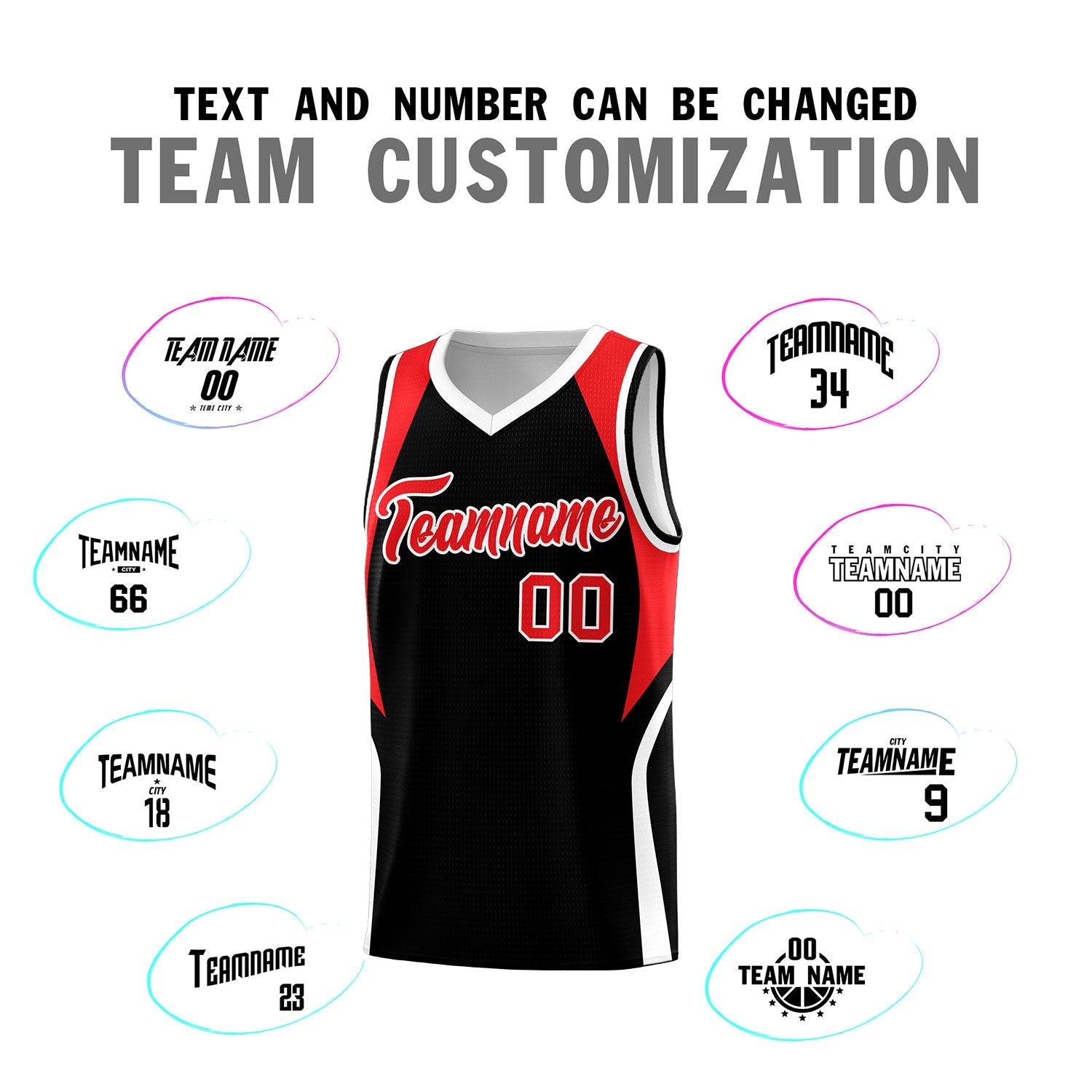 Custom Black Red and White Color Block Sports Uniform Basketball Jersey
