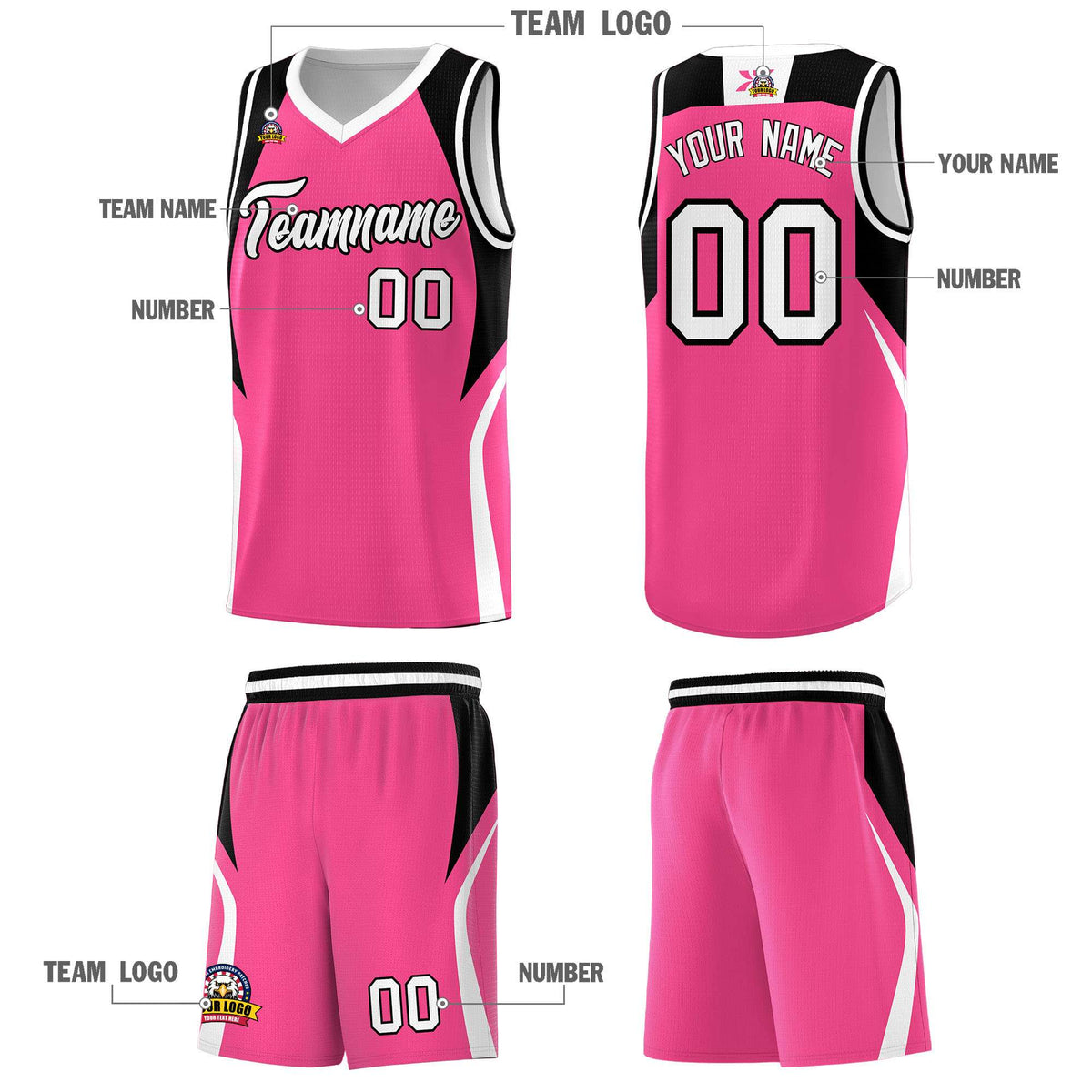 Custom Pink Black and White Color Block Sports Uniform Basketball Jersey