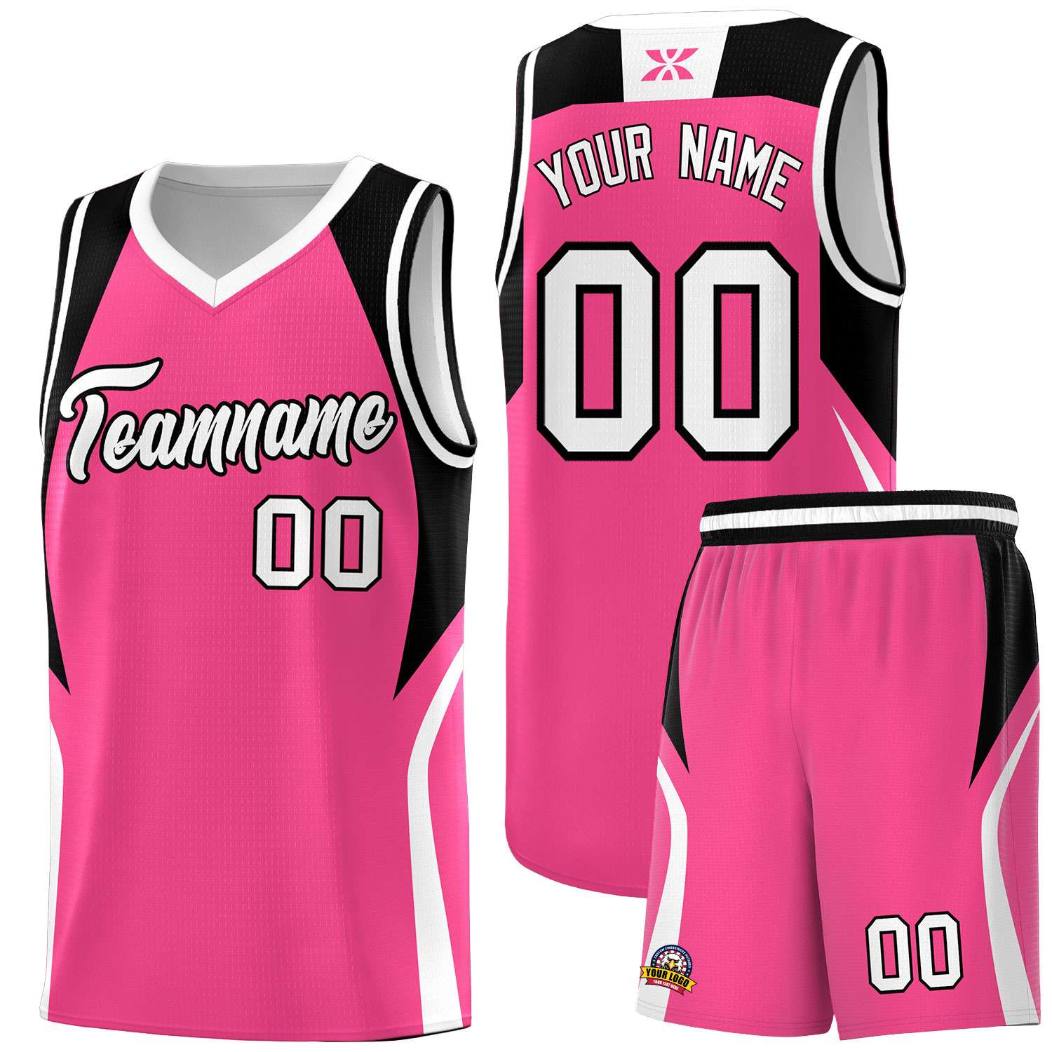 Custom Pink Black and White Color Block Sports Uniform Basketball Jersey