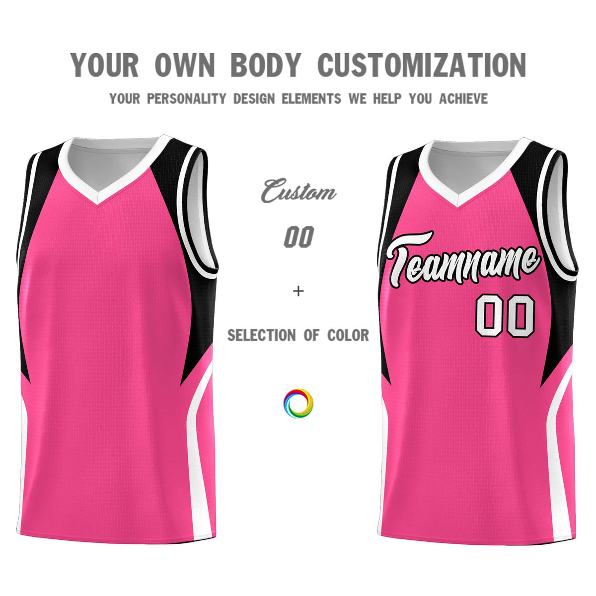 Custom Pink Black and White Color Block Sports Uniform Basketball Jersey