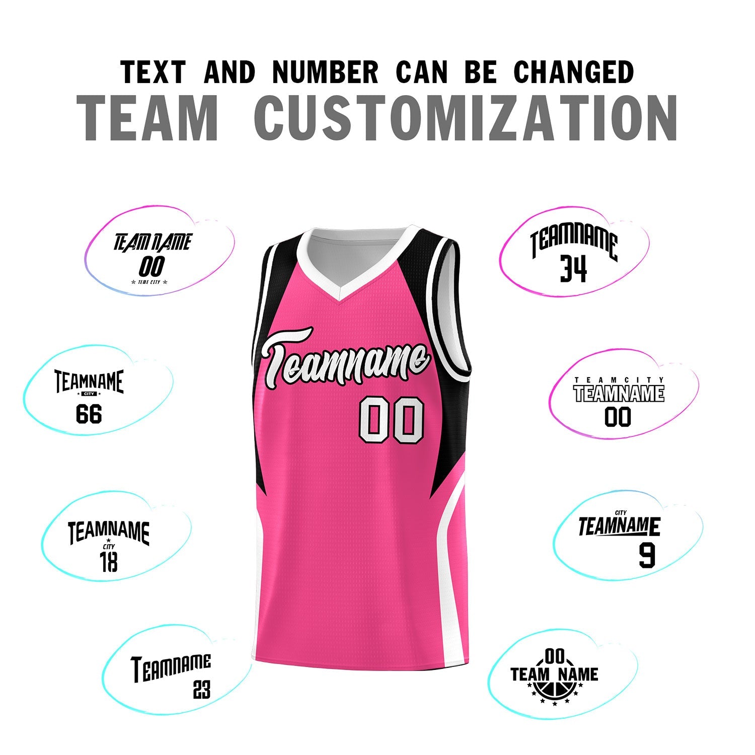 Custom Pink Black and White Color Block Sports Uniform Basketball Jersey