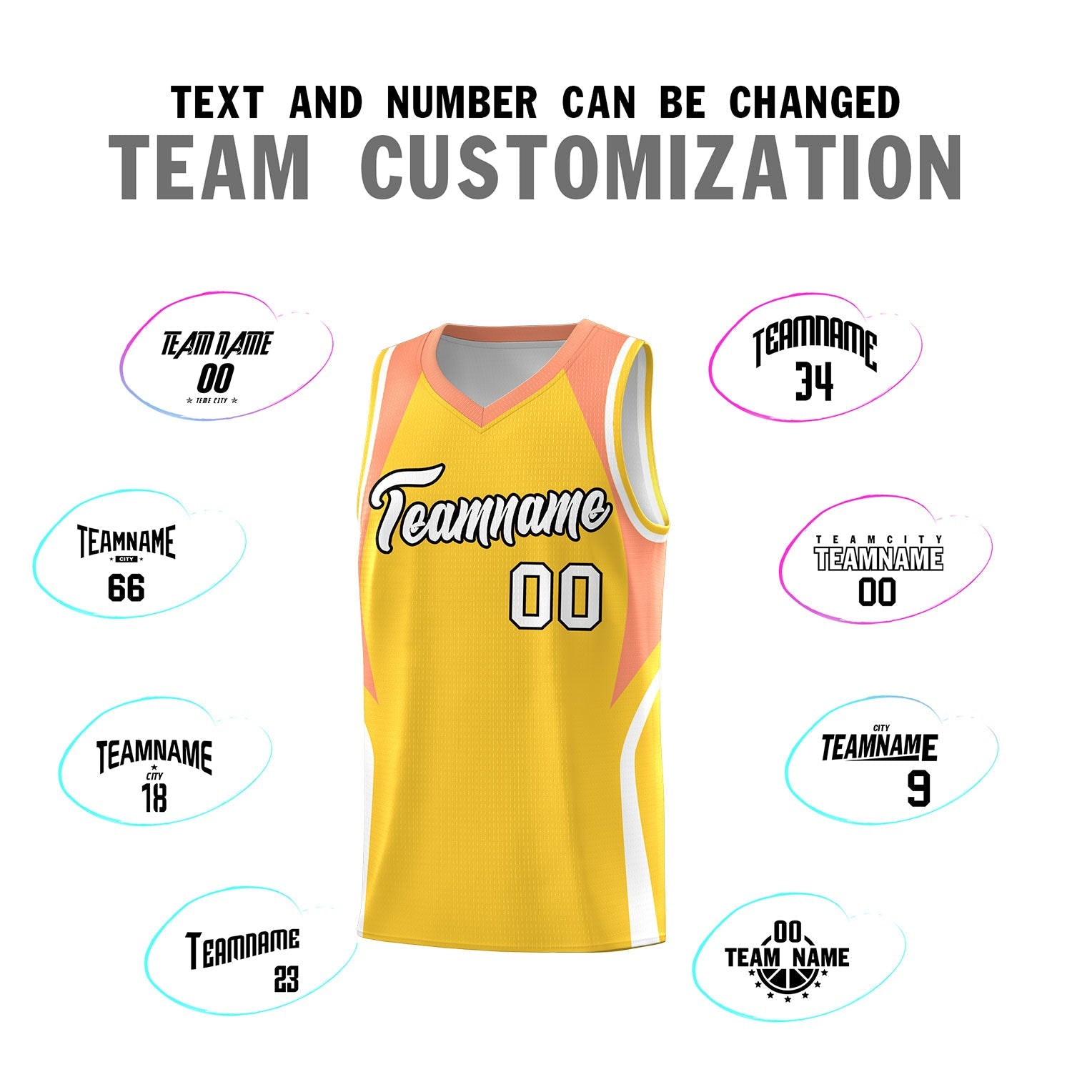 Custom Gold Orange and White Color Block Sports Uniform Basketball Jersey