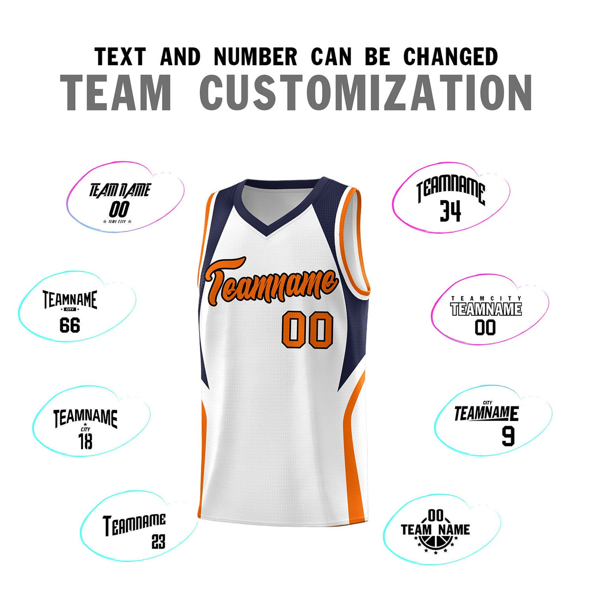 Custom White Navy and Orange Color Block Sports Uniform Basketball Jersey