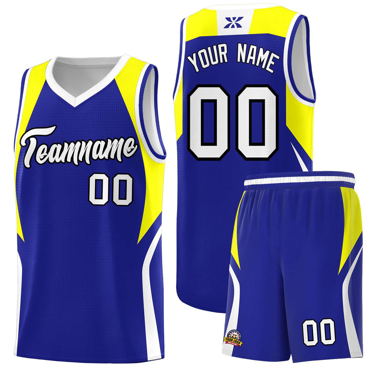 Custom Royal Yellow and White Color Block Sports Uniform Basketball Jersey